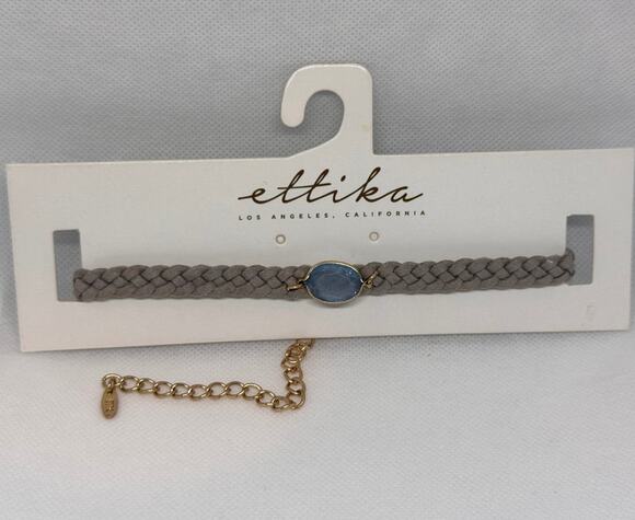 ettika Jewelry - NEW ETTIKA ANTHROPOLOGY Gold-Tone Gray Leather Woven Strap Choker Necklace